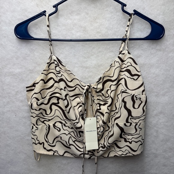 Abercrombie & Fitch Tops - Abercrombie & Fitch Cream and Brown Abstract Tie-Front Cami